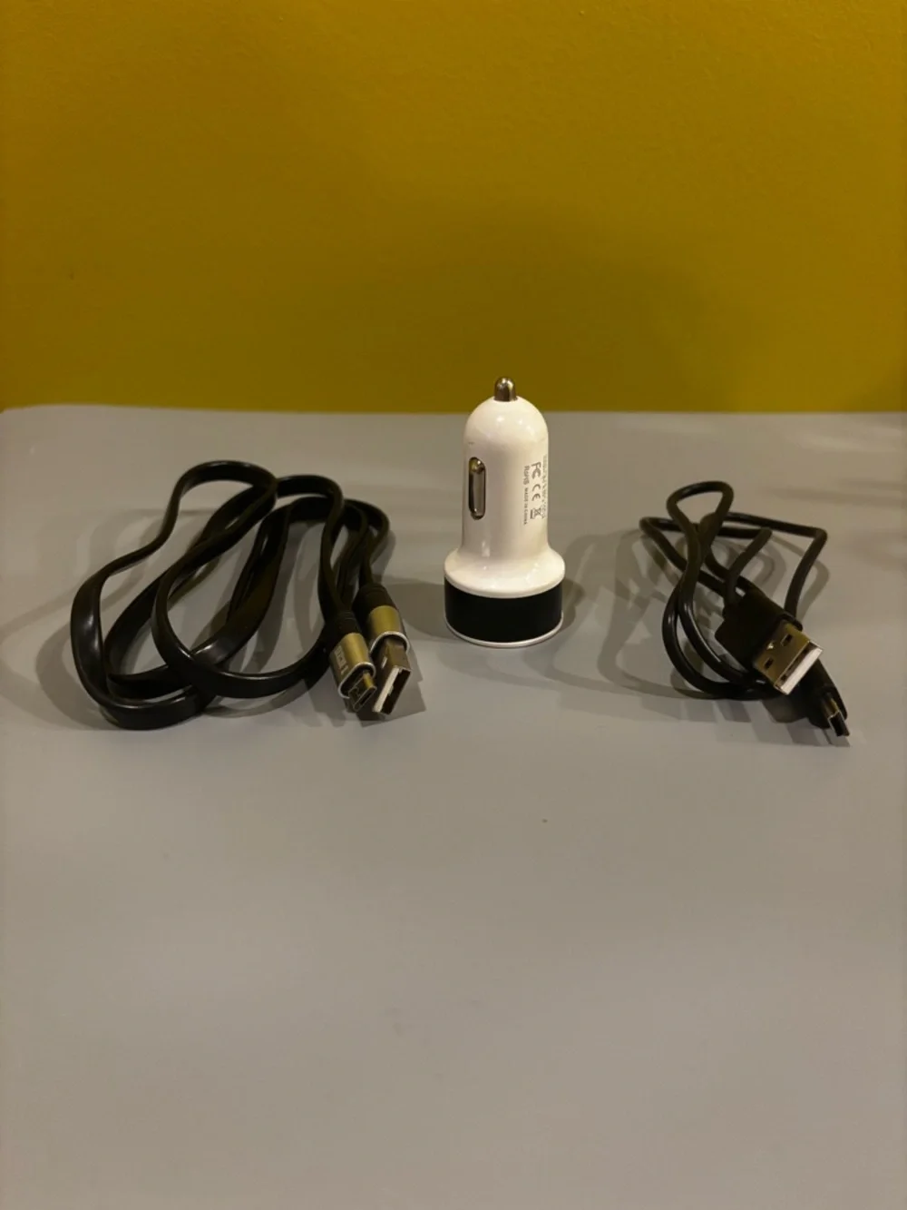 Universal White Car Charger with USB Cables
